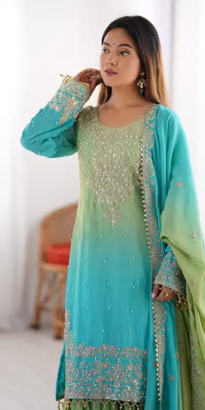 KD 1498 Green Color Chinon Silk Designer Work Salwar Suit in Get it for ₹2499. Delivery 4-6 Working Days. Online Shop now. | Jump Suits, Salwar suit, Designer Suits, Casual Suits, Creative suits, Palazzo Suits, Party Wear Suits, Patiala Suits, Straight Suits