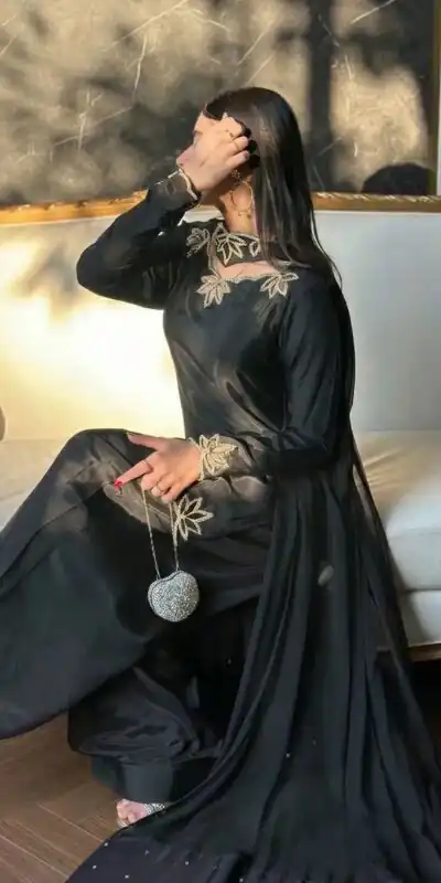 NF 1270 Black Natural Crep Salwar Suit Brown with Embroidery Work. Exclusive Offer ₹1899. Delivery 4-6 Working Days. Shop now. | Jump Suits, Salwar suit, Designer Suits, Casual Suits, Creative suits, Palazzo Suits, Party Wear Suits, Patiala Suits, Straight Suits