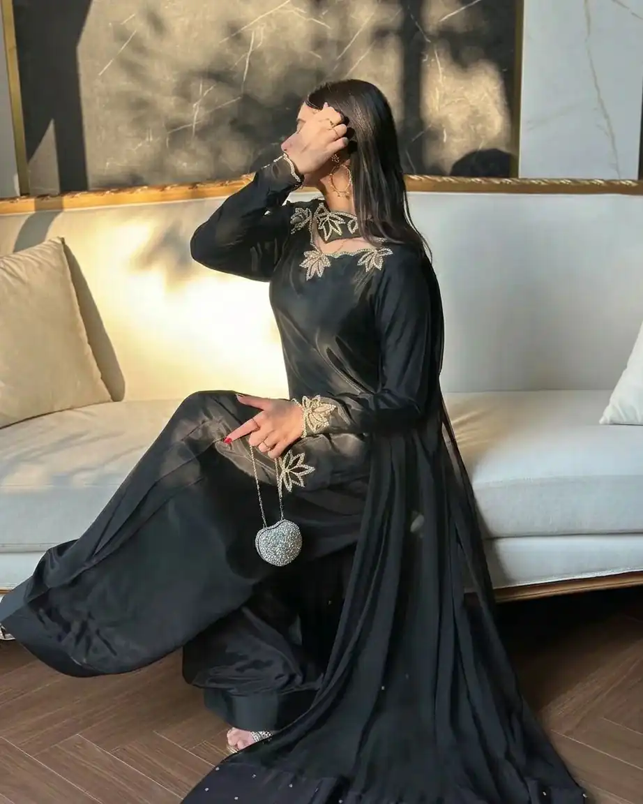 NF 1270 Black Natural Crep Salwar Suit Brown with Embroidery Work. Exclusive Offer ₹1899. Delivery 4-6 Working Days. Shop now. | Jump Suits, Salwar suit, Designer Suits, Casual Suits, Creative suits, Palazzo Suits, Party Wear Suits, Patiala Suits, Straight Suits