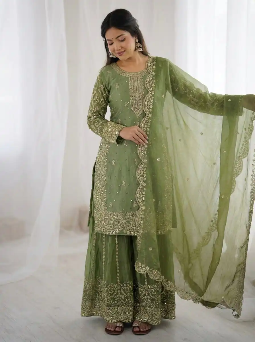 ZSR 3167 Green Fendy Silk Salwar Suitwith Embroidery Work & Lace Work. Now at just ₹2149. Delivery 4-6 Working Days. Shop now. | Jump Suits, Salwar suit, Designer Suits, Casual Suits, Creative suits, Palazzo Suits, Party Wear Suits, Patiala Suits, Straight Suits