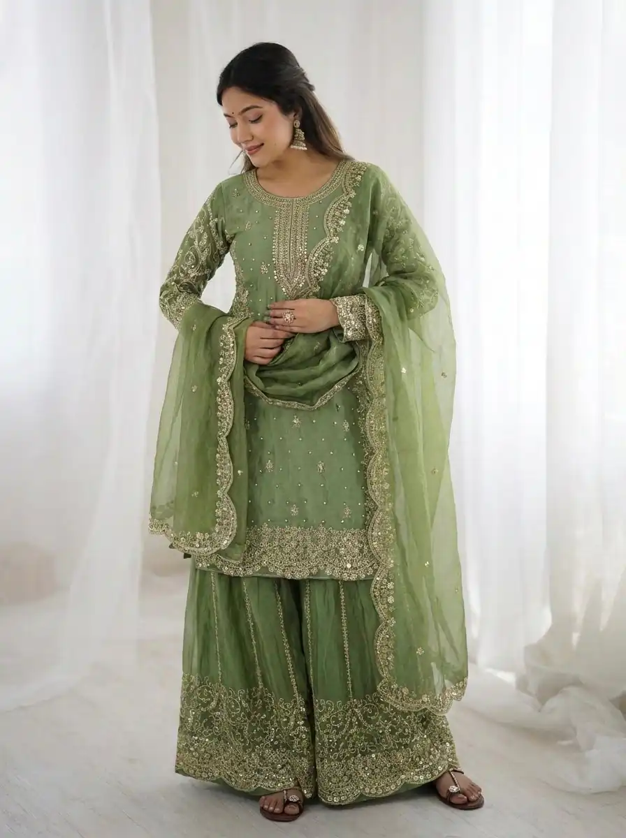 ZSR 3167 Green Fendy Silk Salwar Suitwith Embroidery Work & Lace Work. Now at just ₹2149. Delivery 4-6 Working Days. Shop now. | Jump Suits, Salwar suit, Designer Suits, Casual Suits, Creative suits, Palazzo Suits, Party Wear Suits, Patiala Suits, Straight Suits