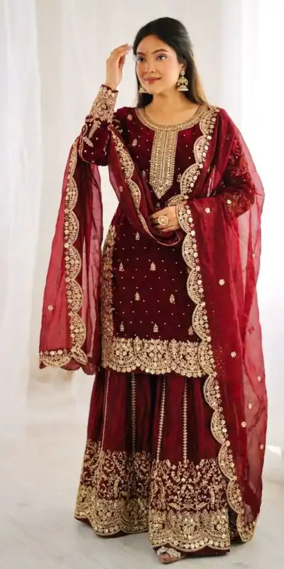 ZSR 3167 Maroon Fendy Silk Salwar Suitwith Embroidery Work & Lace Work. Now at just ₹2149. Delivery 4-6 Working Days. Shop now. | Jump Suits, Salwar suit, Designer Suits, Casual Suits, Creative suits, Palazzo Suits, Party Wear Suits, Patiala Suits, Straight Suits