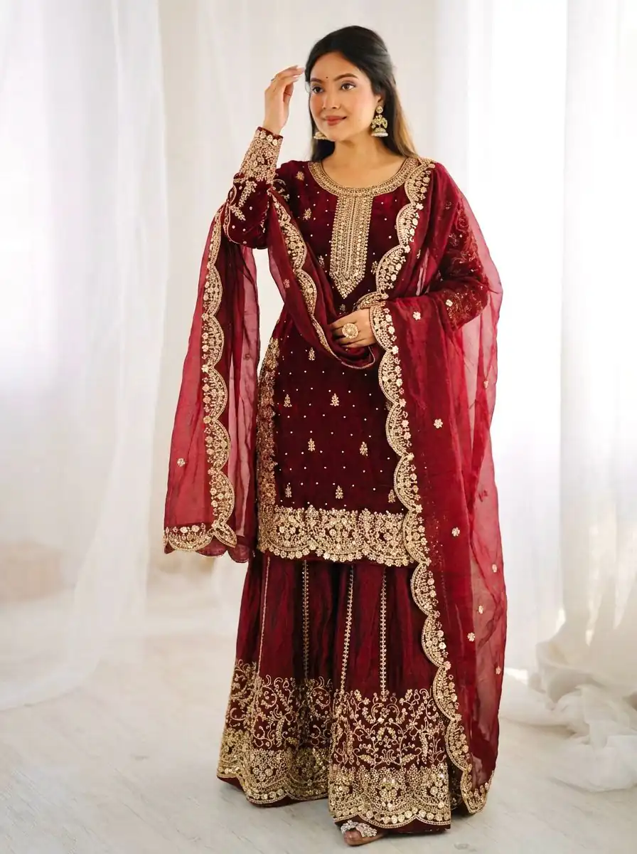 ZSR 3167 Maroon Fendy Silk Salwar Suitwith Embroidery Work & Lace Work. Now at just ₹2149. Delivery 4-6 Working Days. Shop now. | Jump Suits, Salwar suit, Designer Suits, Casual Suits, Creative suits, Palazzo Suits, Party Wear Suits, Patiala Suits, Straight Suits