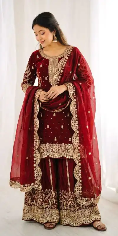 ZSR 3167 Maroon Fendy Silk Salwar Suitwith Embroidery Work & Lace Work. Now at just ₹2149. Delivery 4-6 Working Days. Shop now. | Jump Suits, Salwar suit, Designer Suits, Casual Suits, Creative suits, Palazzo Suits, Party Wear Suits, Patiala Suits, Straight Suits