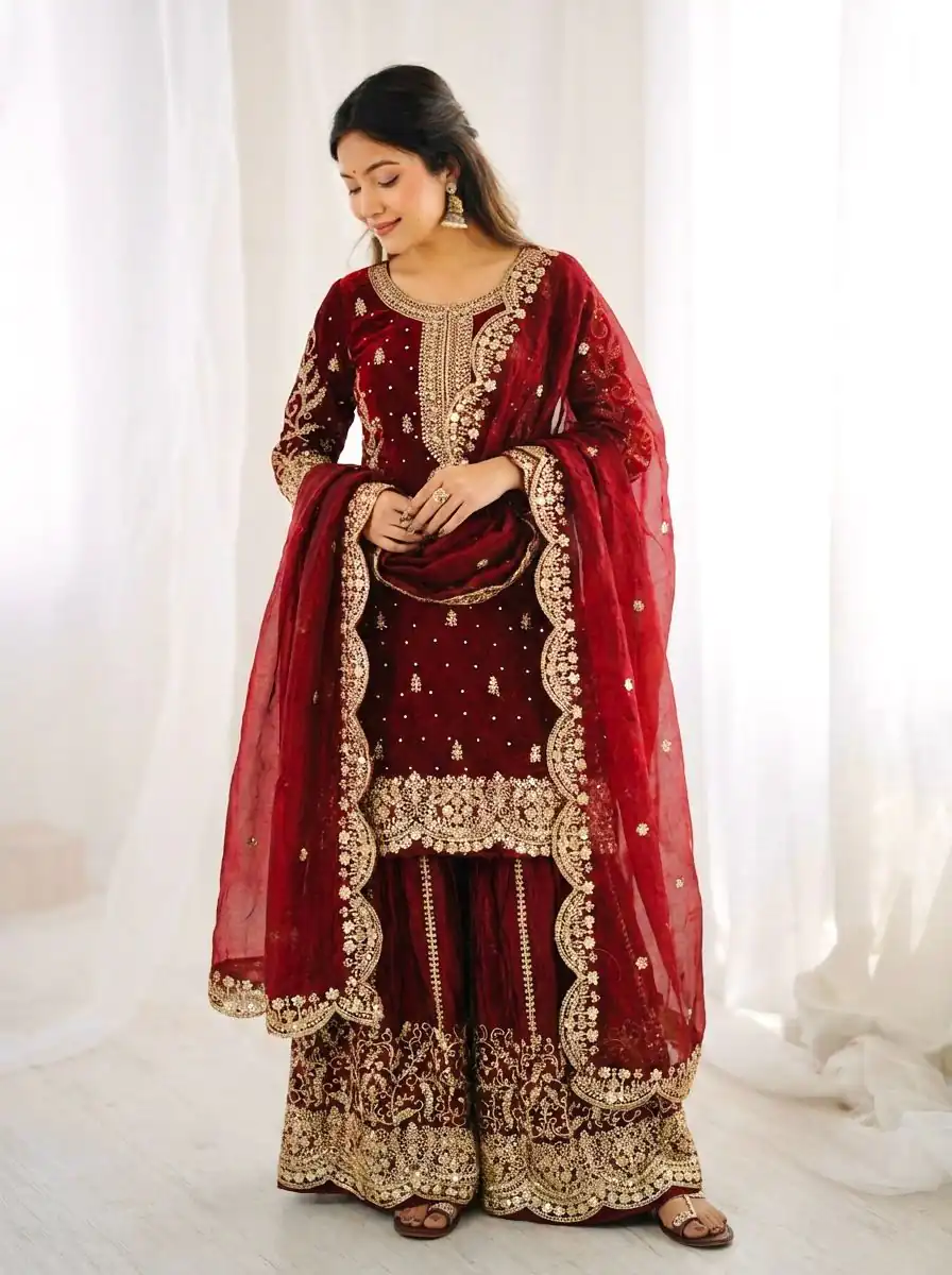 ZSR 3167 Maroon Fendy Silk Salwar Suitwith Embroidery Work & Lace Work. Now at just ₹2149. Delivery 4-6 Working Days. Shop now. | Jump Suits, Salwar suit, Designer Suits, Casual Suits, Creative suits, Palazzo Suits, Party Wear Suits, Patiala Suits, Straight Suits