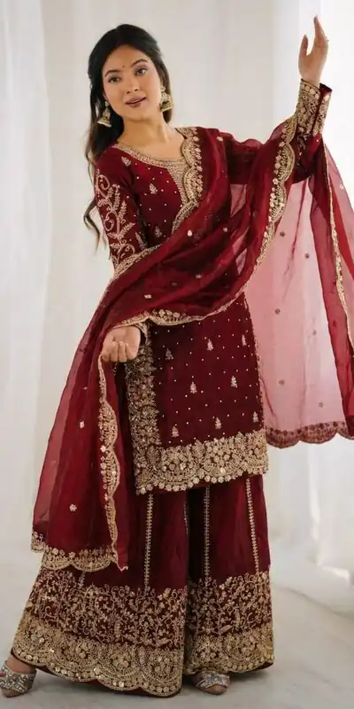 ZSR 3167 Maroon Fendy Silk Salwar Suitwith Embroidery Work & Lace Work. Now at just ₹2149. Delivery 4-6 Working Days. Shop now. | Jump Suits, Salwar suit, Designer Suits, Casual Suits, Creative suits, Palazzo Suits, Party Wear Suits, Patiala Suits, Straight Suits