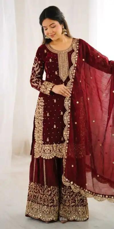 ZSR 3167 Maroon Fendy Silk Salwar Suitwith Embroidery Work & Lace Work. Now at just ₹2149. Delivery 4-6 Working Days. Shop now. | Jump Suits, Salwar suit, Designer Suits, Casual Suits, Creative suits, Palazzo Suits, Party Wear Suits, Patiala Suits, Straight Suits