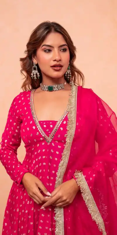 ZSR 3173 Pink Chanderi Jacquard Butti Salwar Suit with Mirror Work & Lace Work. Festive Deal ₹2049. Delivery 4-6 Working Days. Shop now. | Jump Suits, Salwar suit, Designer Suits, Casual Suits, Creative suits, Palazzo Suits, Party Wear Suits, Patiala Suits, Straight Suits