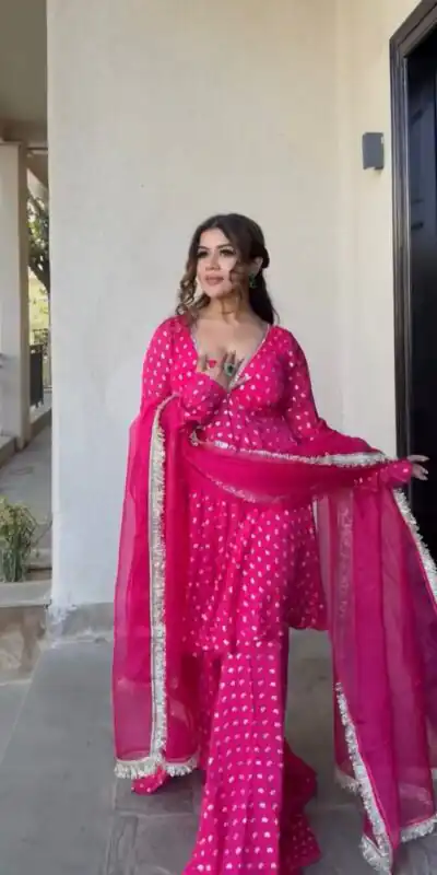 ZSR 3173 Pink Chanderi Jacquard Butti Salwar Suit with Mirror Work & Lace Work. Festive Deal ₹2049. Delivery 4-6 Working Days. Shop now. | Jump Suits, Salwar suit, Designer Suits, Casual Suits, Creative suits, Palazzo Suits, Party Wear Suits, Patiala Suits, Straight Suits