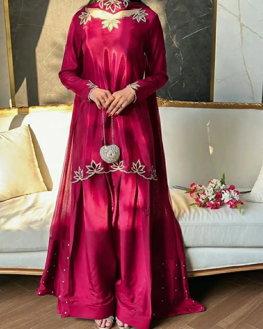 NF 1270 Pink Natural Crep Salwar Suit Brown with Embroidery Work. Exclusive Offer ₹1899. Delivery 4-6 Working Days. Shop now. | Jump Suits, Salwar suit, Designer Suits, Casual Suits, Creative suits, Palazzo Suits, Party Wear Suits, Patiala Suits, Straight Suits