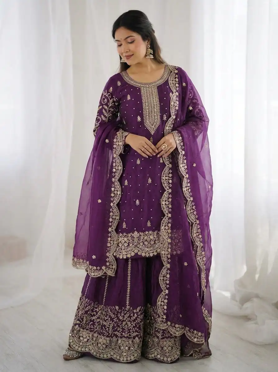 ZSR 3167 Purple Fendy Silk Salwar Suitwith Embroidery Work & Lace Work. Now at just ₹2149. Delivery 4-6 Working Days. Shop now. | Jump Suits, Salwar suit, Designer Suits, Casual Suits, Creative suits, Palazzo Suits, Party Wear Suits, Patiala Suits, Straight Suits