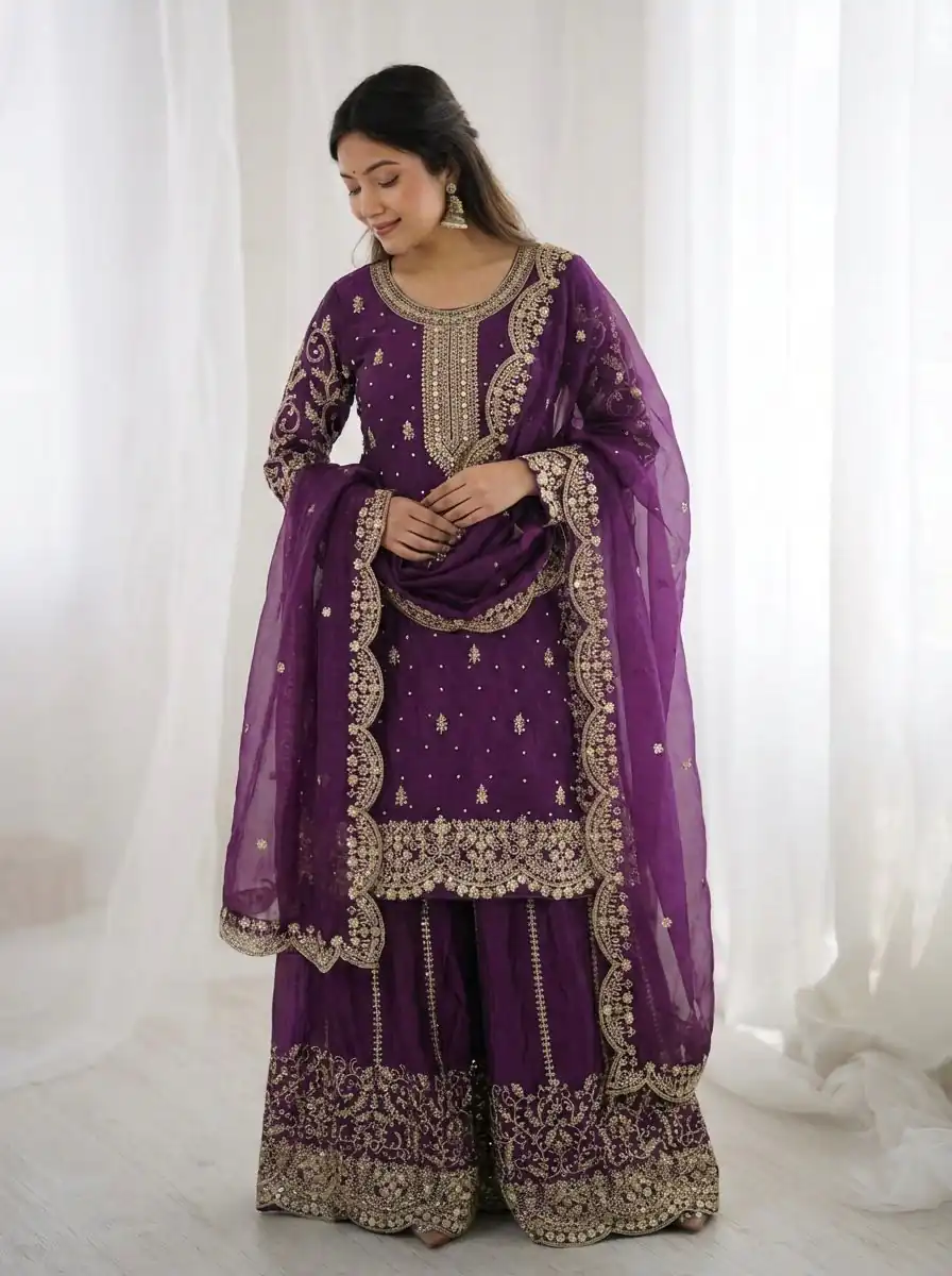 ZSR 3167 Purple Fendy Silk Salwar Suitwith Embroidery Work & Lace Work. Now at just ₹2149. Delivery 4-6 Working Days. Shop now. | Jump Suits, Salwar suit, Designer Suits, Casual Suits, Creative suits, Palazzo Suits, Party Wear Suits, Patiala Suits, Straight Suits