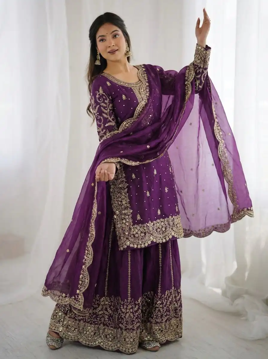 ZSR 3167 Purple Fendy Silk Salwar Suitwith Embroidery Work & Lace Work. Now at just ₹2149. Delivery 4-6 Working Days. Shop now. | Jump Suits, Salwar suit, Designer Suits, Casual Suits, Creative suits, Palazzo Suits, Party Wear Suits, Patiala Suits, Straight Suits