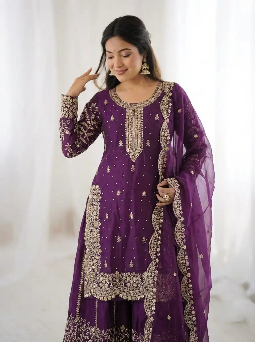 ZSR 3167 Purple Fendy Silk Salwar Suitwith Embroidery Work & Lace Work. Now at just ₹2149. Delivery 4-6 Working Days. Shop now. | Jump Suits, Salwar suit, Designer Suits, Casual Suits, Creative suits, Palazzo Suits, Party Wear Suits, Patiala Suits, Straight Suits