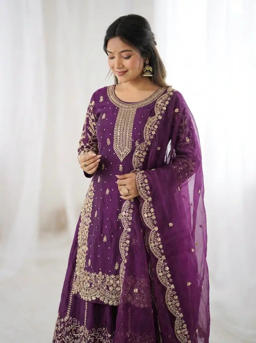 ZSR 3167 Purple Fendy Silk Salwar Suitwith Embroidery Work & Lace Work. Now at just ₹2149. Delivery 4-6 Working Days. Shop now. | Jump Suits, Salwar suit, Designer Suits, Casual Suits, Creative suits, Palazzo Suits, Party Wear Suits, Patiala Suits, Straight Suits