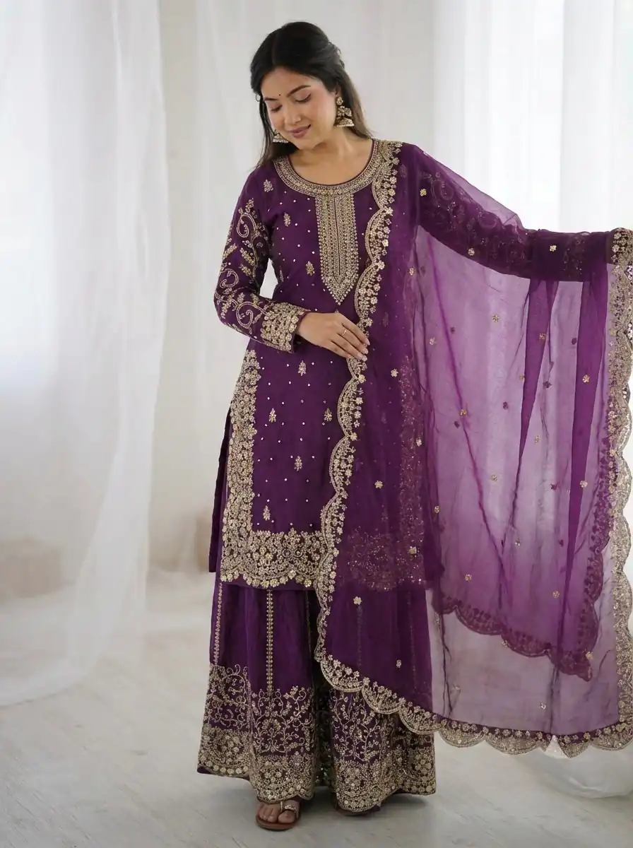 ZSR 3167 Purple Fendy Silk Salwar Suitwith Embroidery Work & Lace Work. Now at just ₹2149. Delivery 4-6 Working Days. Shop now. | Jump Suits, Salwar suit, Designer Suits, Casual Suits, Creative suits, Palazzo Suits, Party Wear Suits, Patiala Suits, Straight Suits
