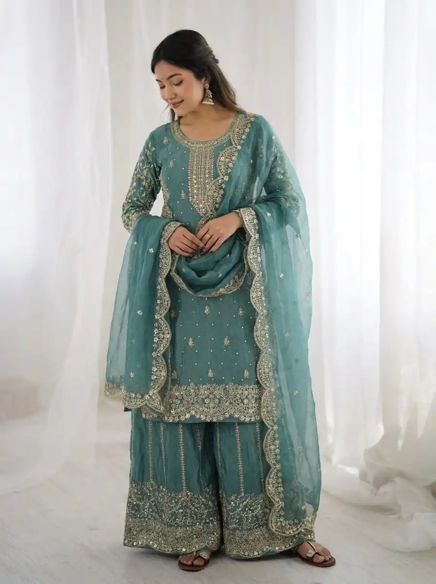 ZSR 3167 Sea Green Fendy Silk Salwar Suitwith Embroidery Work & Lace Work. Now at just ₹2149. Delivery 4-6 Working Days. Shop now. | Jump Suits, Salwar suit, Designer Suits, Casual Suits, Creative suits, Palazzo Suits, Party Wear Suits, Patiala Suits, Straight Suits