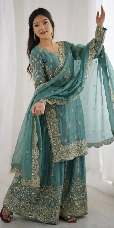 ZSR 3167 Sea Green Fendy Silk Salwar Suitwith Embroidery Work & Lace Work. Now at just ₹2149. Delivery 4-6 Working Days. Shop now. | Jump Suits, Salwar suit, Designer Suits, Casual Suits, Creative suits, Palazzo Suits, Party Wear Suits, Patiala Suits, Straight Suits