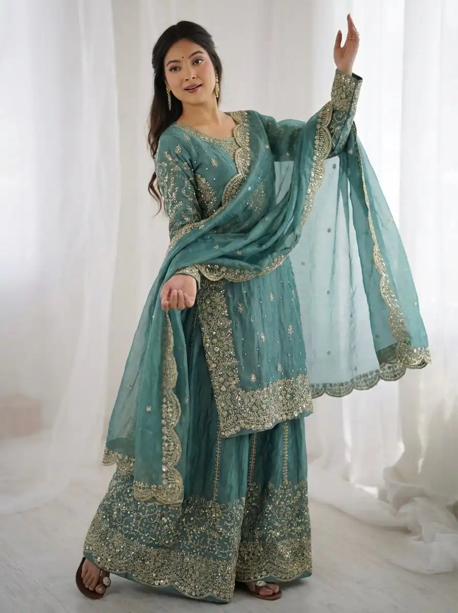 ZSR 3167 Sea Green Fendy Silk Salwar Suitwith Embroidery Work & Lace Work. Now at just ₹2149. Delivery 4-6 Working Days. Shop now. | Jump Suits, Salwar suit, Designer Suits, Casual Suits, Creative suits, Palazzo Suits, Party Wear Suits, Patiala Suits, Straight Suits