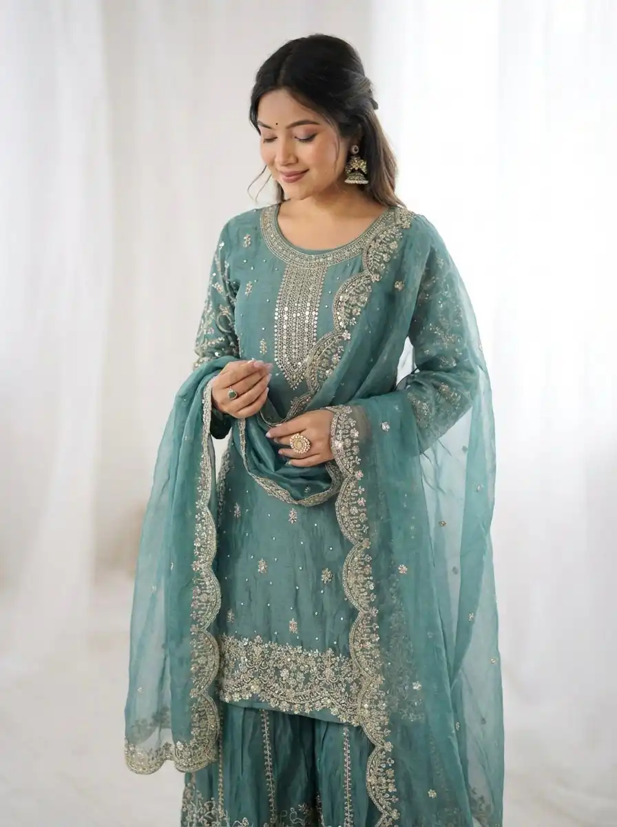 ZSR 3167 Sea Green Fendy Silk Salwar Suitwith Embroidery Work & Lace Work. Now at just ₹2149. Delivery 4-6 Working Days. Shop now. | Jump Suits, Salwar suit, Designer Suits, Casual Suits, Creative suits, Palazzo Suits, Party Wear Suits, Patiala Suits, Straight Suits