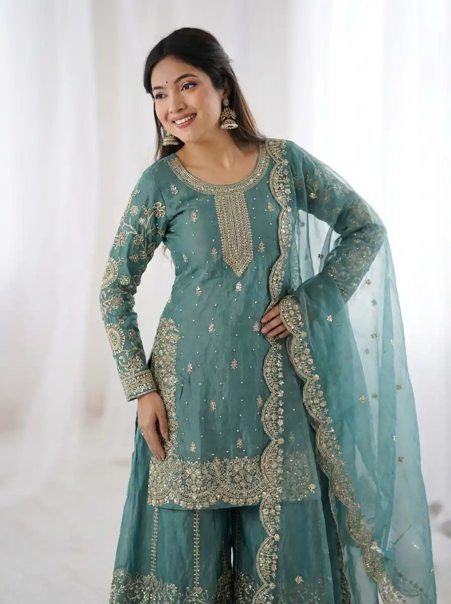 ZSR 3167 Sea Green Fendy Silk Salwar Suitwith Embroidery Work & Lace Work. Now at just ₹2149. Delivery 4-6 Working Days. Shop now. | Jump Suits, Salwar suit, Designer Suits, Casual Suits, Creative suits, Palazzo Suits, Party Wear Suits, Patiala Suits, Straight Suits