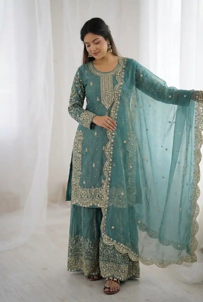 ZSR 3167 Sea Green Fendy Silk Salwar Suitwith Embroidery Work & Lace Work. Now at just ₹2149. Delivery 4-6 Working Days. Shop now. | Jump Suits, Salwar suit, Designer Suits, Casual Suits, Creative suits, Palazzo Suits, Party Wear Suits, Patiala Suits, Straight Suits