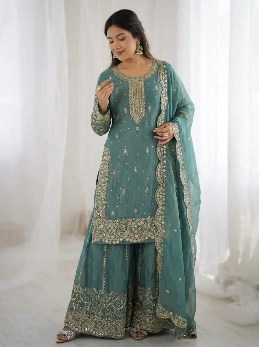 ZSR 3167 Sea Green Fendy Silk Salwar Suitwith Embroidery Work & Lace Work. Now at just ₹2149. Delivery 4-6 Working Days. Shop now. | Jump Suits, Salwar suit, Designer Suits, Casual Suits, Creative suits, Palazzo Suits, Party Wear Suits, Patiala Suits, Straight Suits