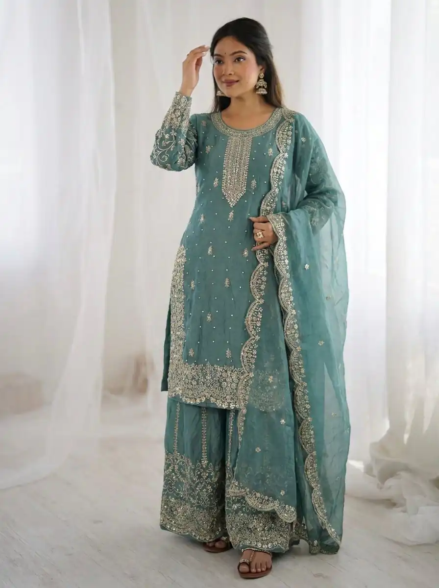 ZSR 3167 Sea Green Fendy Silk Salwar Suitwith Embroidery Work & Lace Work. Now at just ₹2149. Delivery 4-6 Working Days. Shop now. | Jump Suits, Salwar suit, Designer Suits, Casual Suits, Creative suits, Palazzo Suits, Party Wear Suits, Patiala Suits, Straight Suits