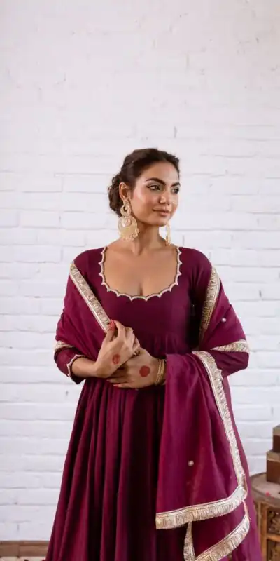 SRK 5324 Wine Color Vichitra silk Gown with Bead Work & Lace Work. Now at just ₹1749. Delivery 4-6 Working Days. Shop now. | Gowns, Bollywood Gowns, Creative Gowns, Designer Gowns, Embroidered Gowns, Party Wear Gowns