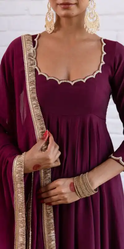 SRK 5324 Wine Color Vichitra silk Gown with Bead Work & Lace Work. Now at just ₹1749. Delivery 4-6 Working Days. Shop now. | Gowns, Bollywood Gowns, Creative Gowns, Designer Gowns, Embroidered Gowns, Party Wear Gowns