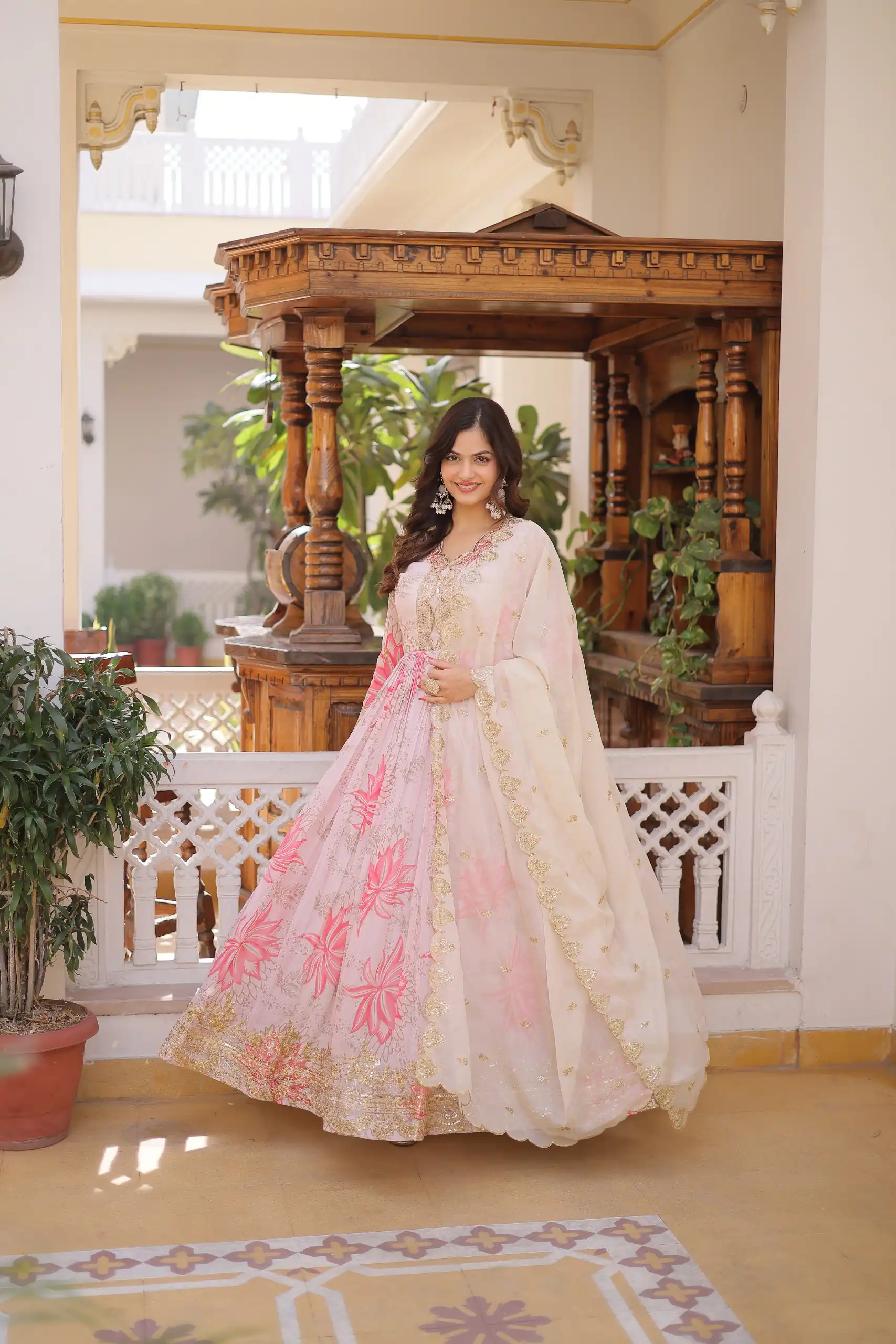 KA 1243 CreamColor Russian Silk Gown with Zari Work & Embroidery Work. Now at just ₹2499. Delivery 4-6 Working Days. Shop now. | Gowns, Bollywood Gowns, Creative Gowns, Designer Gowns, Embroidered Gowns, Party Wear Gowns
