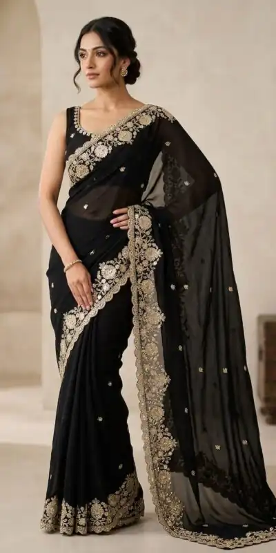 JR 670 Black in Space Silk Embroidery Work & Zari Work Saree . Available at ₹1949 only. Delivery 4-6 Working Days. Shop now. | Sarees, Bollywood Sarees, Creative Sarees, Designer Sarees, Embroidered Sarees, Ethnic Saree, Modern Digital sarees, Party Wear Sarees