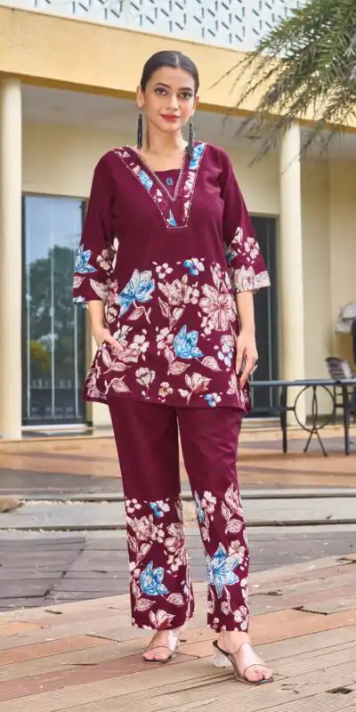 DIVA 128 Maroon Color Cotton Kurti with Printed Designer Work. Exclusive Offer ₹1749. Delivery 4-6 Working Days. Online Shop now. | Kurti, Bollywood Kurti, Creative Kurtis, Designer Kurti, Party Wear Kurti, Selfie Kurti