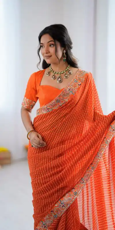 SP 79 Orange Faux Georgette Saree Perfect for Wedding, Party, Lohri, Engagement, Baby Shower – . Now at just ₹1999. Delivery 4-6 Working Days. Shop now | Sarees, Bollywood Sarees, Creative Sarees, Designer Sarees, Embroidered Sarees, Ethnic Saree, Modern Digital sarees, Party Wear Sarees