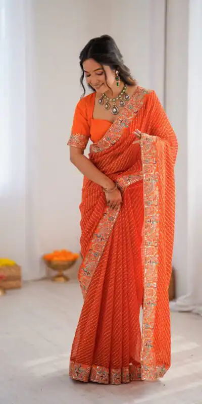 SP 79 Orange Faux Georgette Saree Perfect for Wedding, Party, Lohri, Engagement, Baby Shower – . Now at just ₹1999. Delivery 4-6 Working Days. Shop now | Sarees, Bollywood Sarees, Creative Sarees, Designer Sarees, Embroidered Sarees, Ethnic Saree, Modern Digital sarees, Party Wear Sarees