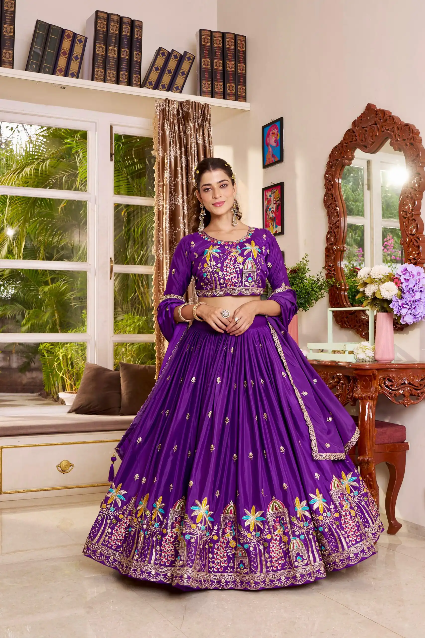 Trendy Purple Crap Silk Embroidery Work Lehenga Choli