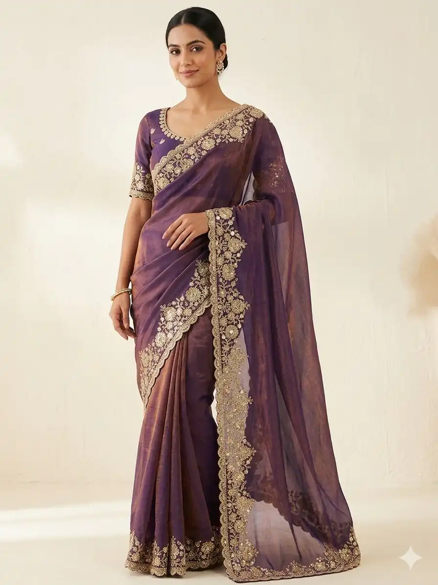 JR 670 Purple in Space Silk Embroidery Work & Zari Work Saree . Available at ₹1949 only. Delivery 4-6 Working Days. Shop now. | Sarees, Bollywood Sarees, Creative Sarees, Designer Sarees, Embroidered Sarees, Ethnic Saree, Modern Digital sarees, Party Wear Sarees
