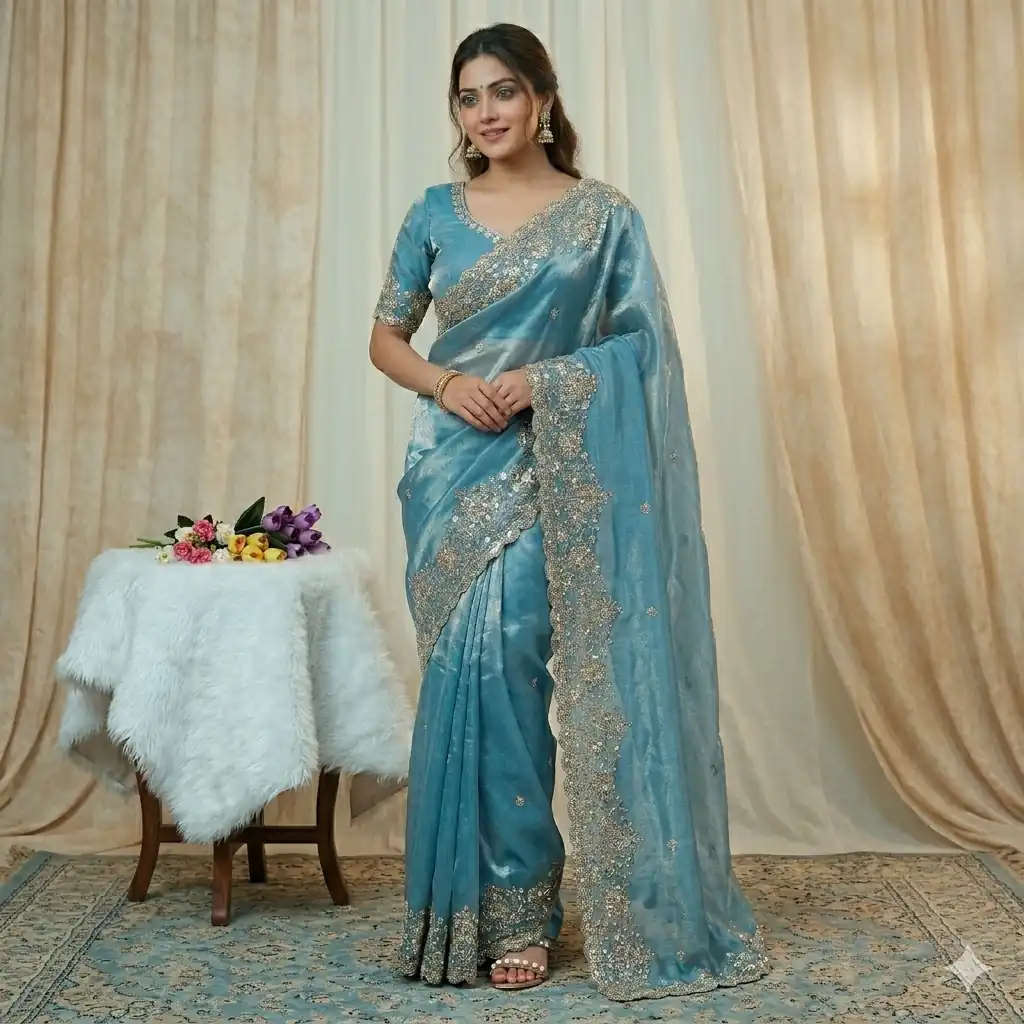 JR 670 Sky Blue in Space Silk Embroidery Work & Zari Work Saree . Available at ₹1949 only. Delivery 4-6 Working Days. Shop now. | Sarees, Bollywood Sarees, Creative Sarees, Designer Sarees, Embroidered Sarees, Ethnic Saree, Modern Digital sarees, Party Wear Sarees