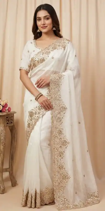 JR 670 White in Space Silk Embroidery Work & Zari Work Saree . Available at ₹1949 only. Delivery 4-6 Working Days. Shop now. | Sarees, Bollywood Sarees, Creative Sarees, Designer Sarees, Embroidered Sarees, Ethnic Saree, Modern Digital sarees, Party Wear Sarees