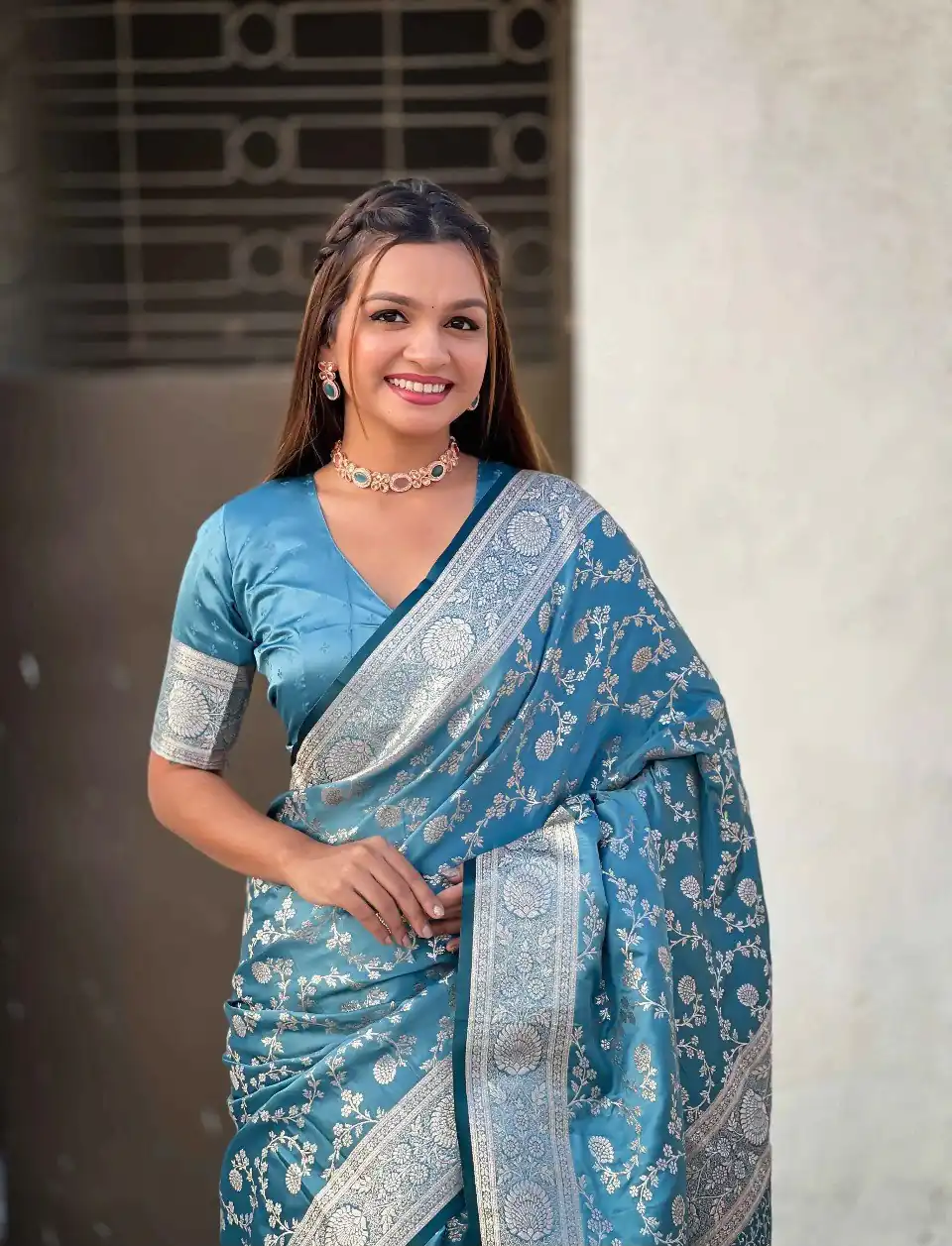KPR 290 Blue in Soft Lichi Silk Jacquard Work Designer Work Saree . Exclusive Offer ₹1349. Delivery 4-6 Working Days. Shop now. | Sarees, Bollywood Sarees, Creative Sarees, Designer Sarees, Embroidered Sarees, Ethnic Saree, Modern Digital sarees, Party Wear Sarees