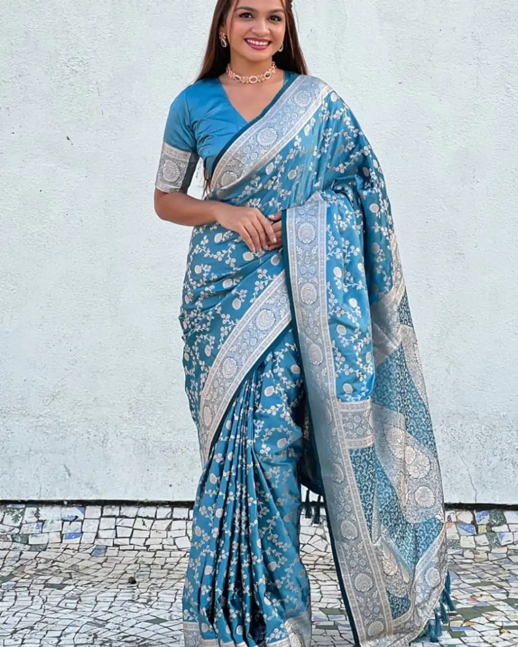 KPR 290 Blue in Soft Lichi Silk Jacquard Work Designer Work Saree . Exclusive Offer ₹1349. Delivery 4-6 Working Days. Shop now. | Sarees, Bollywood Sarees, Creative Sarees, Designer Sarees, Embroidered Sarees, Ethnic Saree, Modern Digital sarees, Party Wear Sarees