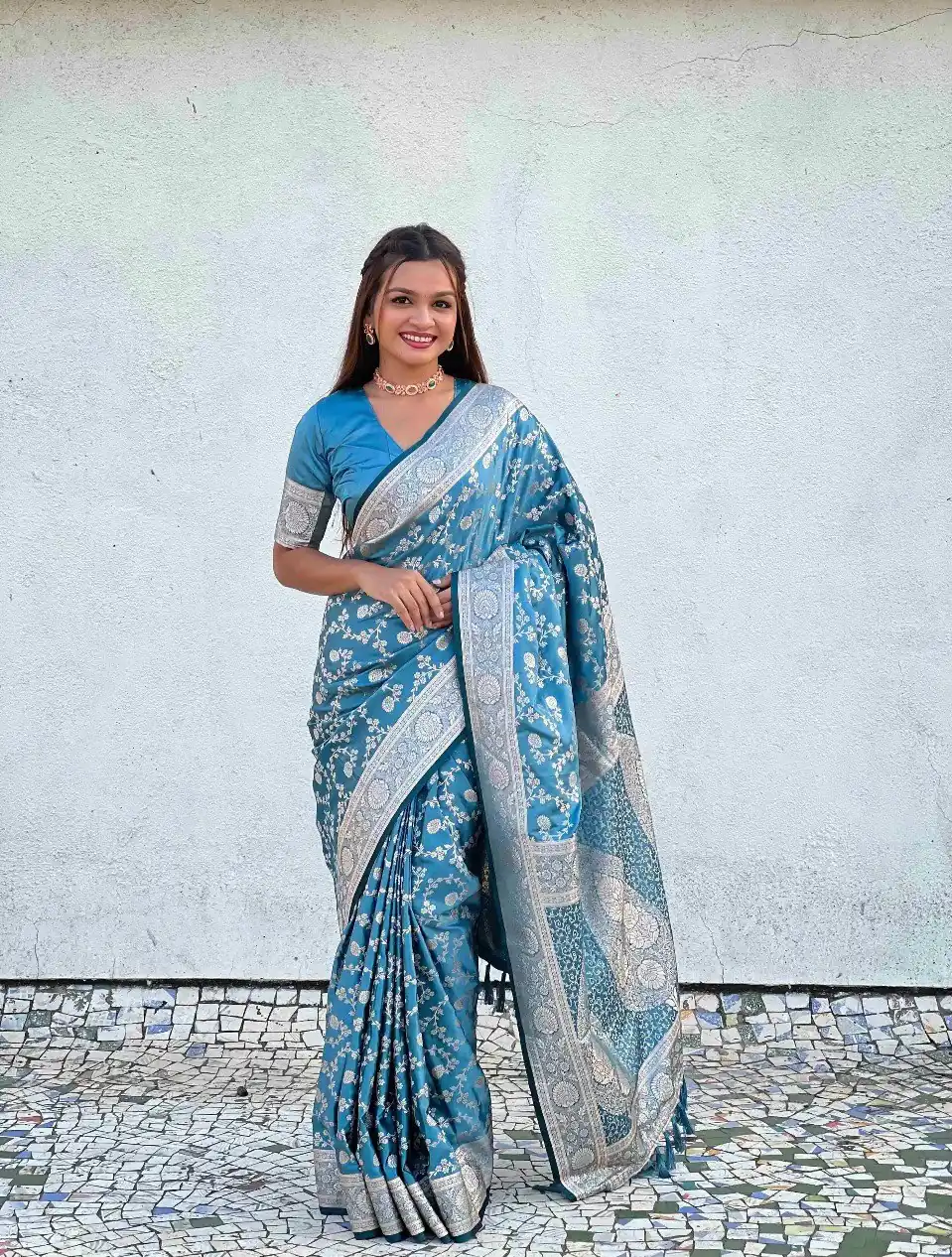 KPR 290 Blue in Soft Lichi Silk Jacquard Work Designer Work Saree . Exclusive Offer ₹1349. Delivery 4-6 Working Days. Shop now. | Sarees, Bollywood Sarees, Creative Sarees, Designer Sarees, Embroidered Sarees, Ethnic Saree, Modern Digital sarees, Party Wear Sarees