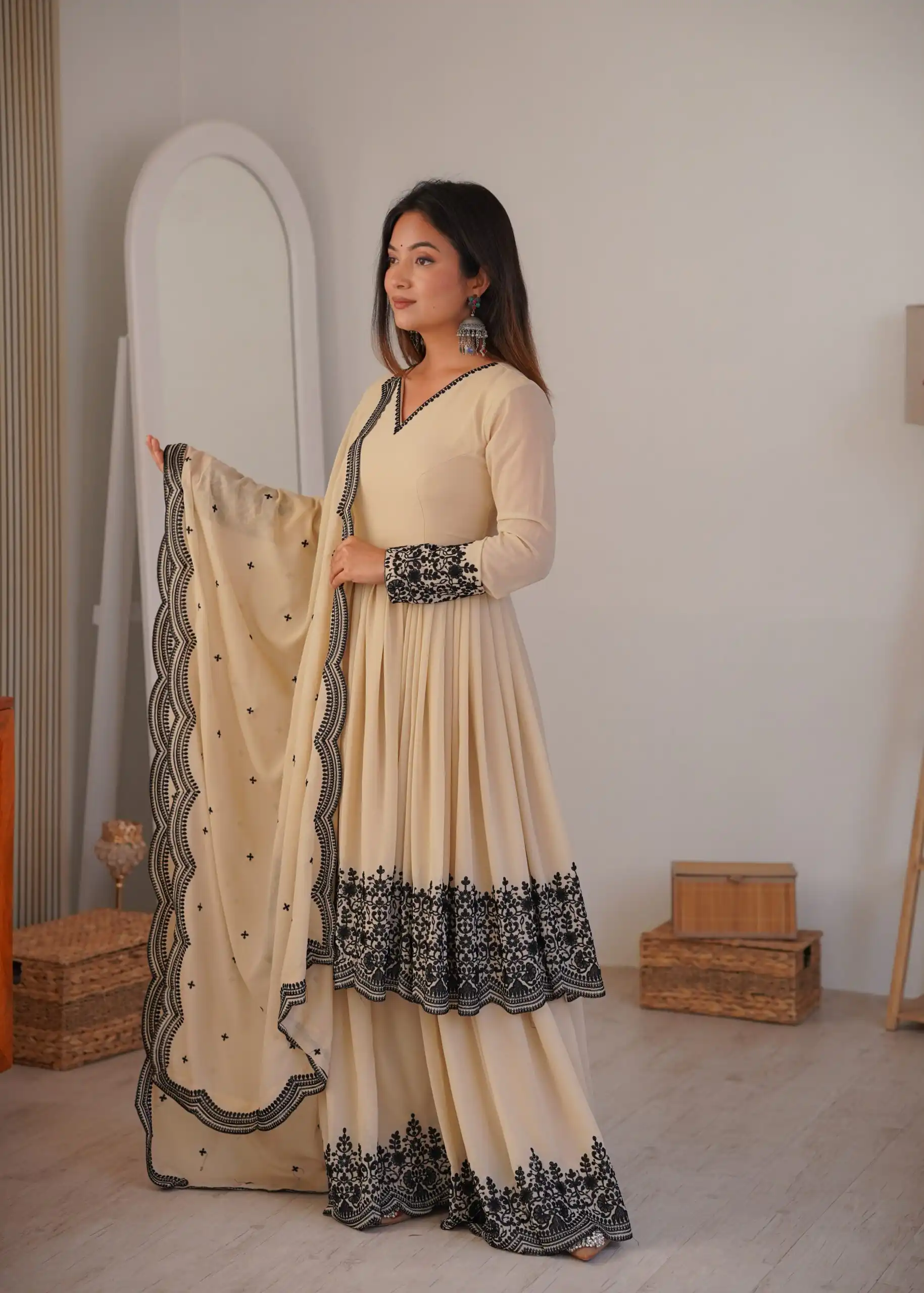 SP 71 Chiku Faux Georgette Salwar Suit with Embroidery Work. Available at ₹2499 only. Delivery 4-6 Working Days. Shop now. | Jump Suits, Salwar suit, Designer Suits, Casual Suits, Creative suits, Palazzo Suits, Party Wear Suits, Patiala Suits, Straight Suits