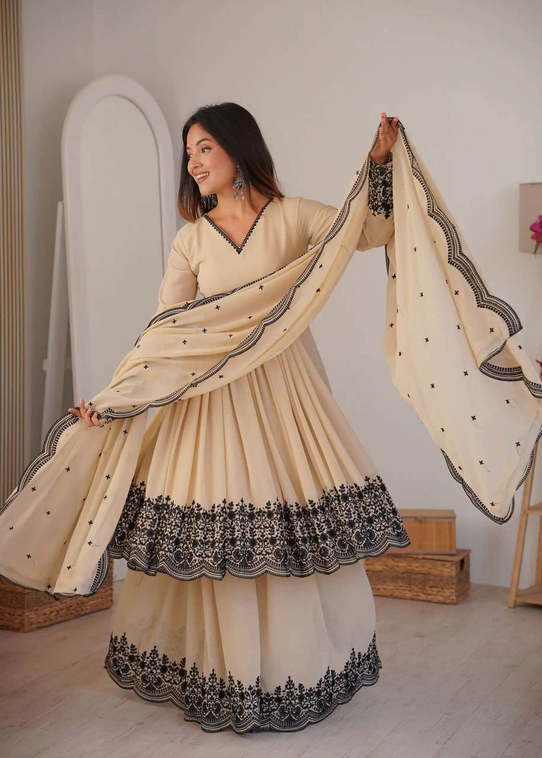 SP 71 Chiku Faux Georgette Salwar Suit with Embroidery Work. Available at ₹2499 only. Delivery 4-6 Working Days. Shop now. | Jump Suits, Salwar suit, Designer Suits, Casual Suits, Creative suits, Palazzo Suits, Party Wear Suits, Patiala Suits, Straight Suits