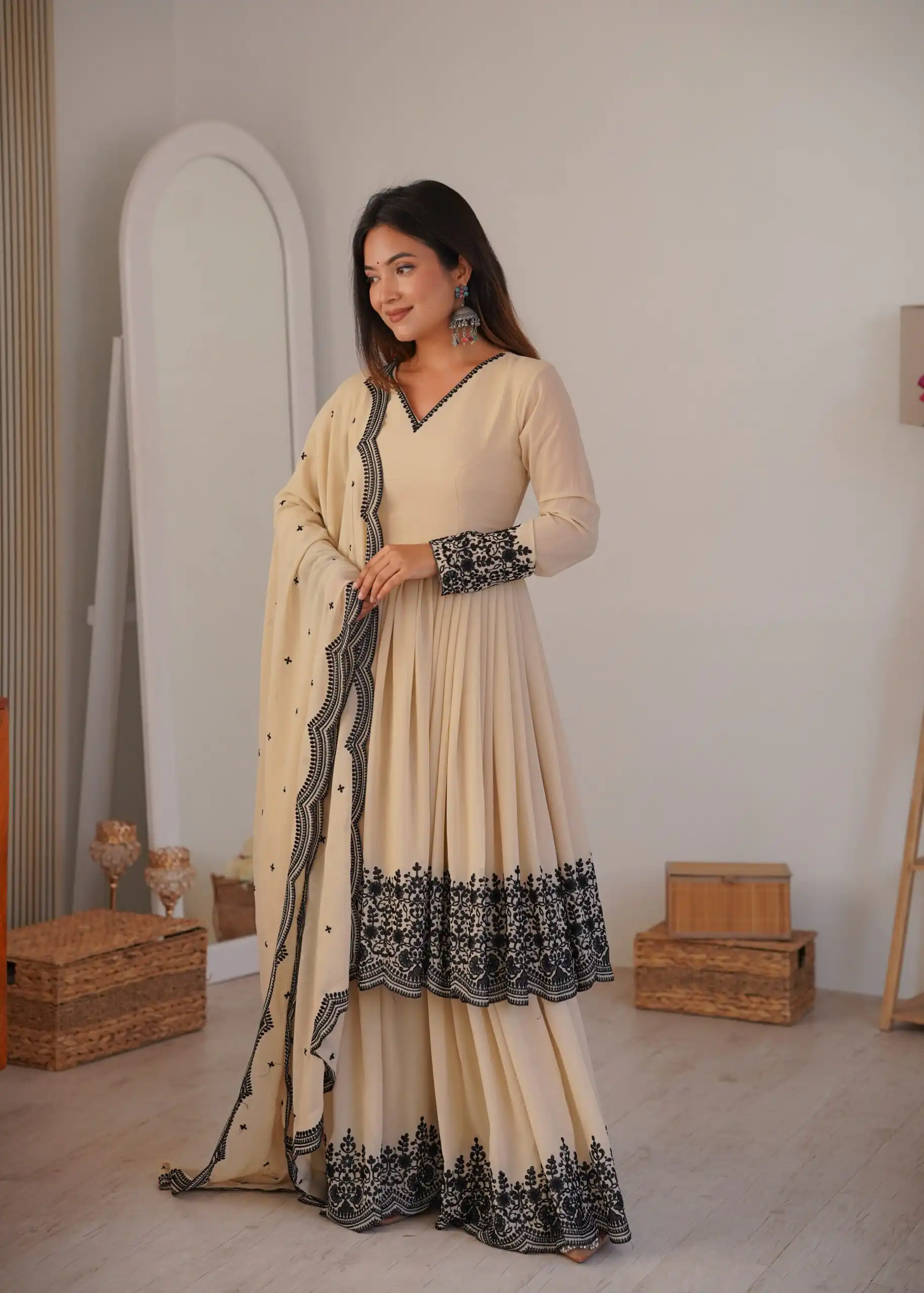 SP 71 Chiku Faux Georgette Salwar Suit with Embroidery Work. Available at ₹2499 only. Delivery 4-6 Working Days. Shop now. | Jump Suits, Salwar suit, Designer Suits, Casual Suits, Creative suits, Palazzo Suits, Party Wear Suits, Patiala Suits, Straight Suits