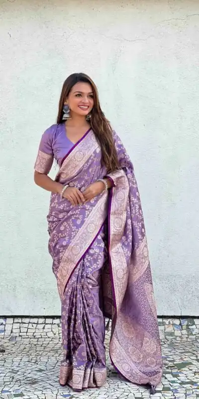 KPR 290 Lavender in Soft Lichi Silk Jacquard Work Designer Work Saree . Exclusive Offer ₹1349. Delivery 4-6 Working Days. Shop now. | Sarees, Bollywood Sarees, Creative Sarees, Designer Sarees, Embroidered Sarees, Ethnic Saree, Modern Digital sarees, Party Wear Sarees