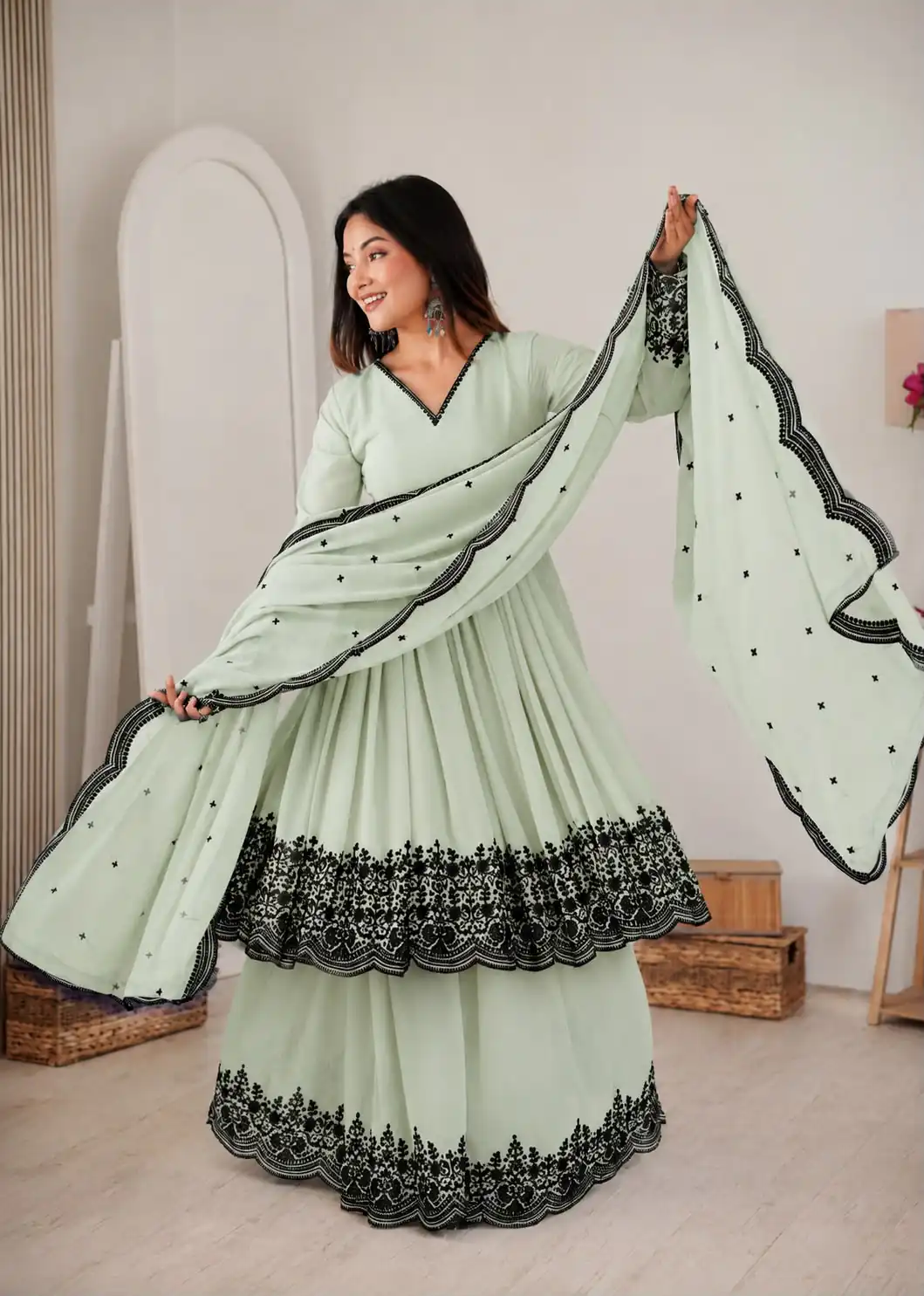 SP 71 Pista Faux Georgette Salwar Suit with Embroidery Work. Available at ₹2499 only. Delivery 4-6 Working Days. Shop now. | Jump Suits, Salwar suit, Designer Suits, Casual Suits, Creative suits, Palazzo Suits, Party Wear Suits, Patiala Suits, Straight Suits
