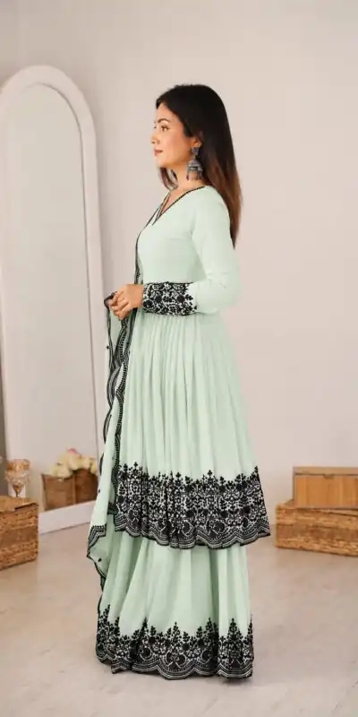 SP 71 Pista Faux Georgette Salwar Suit with Embroidery Work. Available at ₹2499 only. Delivery 4-6 Working Days. Shop now. | Jump Suits, Salwar suit, Designer Suits, Casual Suits, Creative suits, Palazzo Suits, Party Wear Suits, Patiala Suits, Straight Suits
