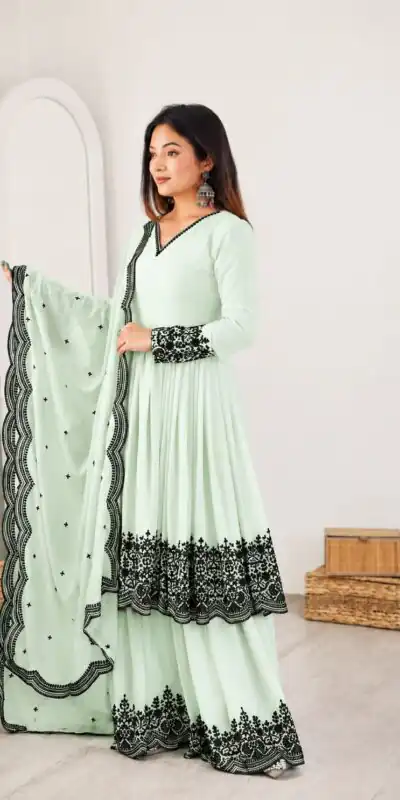 SP 71 Pista Faux Georgette Salwar Suit with Embroidery Work. Available at ₹2499 only. Delivery 4-6 Working Days. Shop now. | Jump Suits, Salwar suit, Designer Suits, Casual Suits, Creative suits, Palazzo Suits, Party Wear Suits, Patiala Suits, Straight Suits
