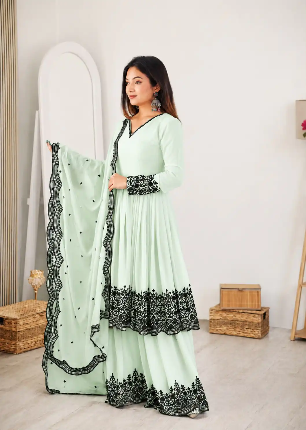 SP 71 Pista Faux Georgette Salwar Suit with Embroidery Work. Available at ₹2499 only. Delivery 4-6 Working Days. Shop now. | Jump Suits, Salwar suit, Designer Suits, Casual Suits, Creative suits, Palazzo Suits, Party Wear Suits, Patiala Suits, Straight Suits
